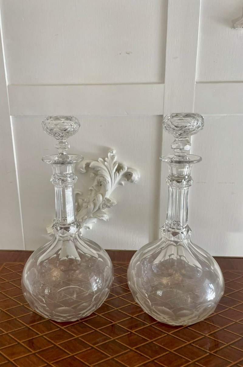 Pair of Antique Victorian Quality Cut Glass Decanters